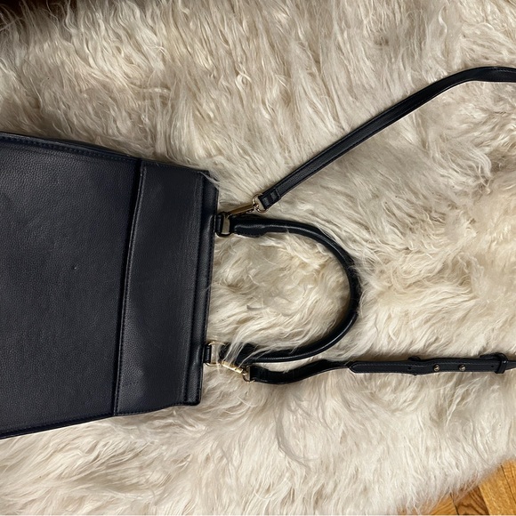 Handbags - Black Leather Shoulder Bag with Top Handles
